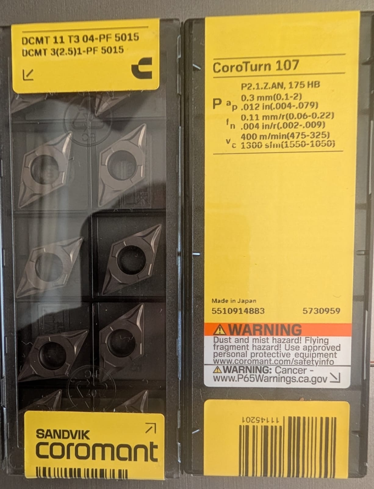 DCMT 11T304-PF 5015 Carbide insert Sandvik DCMT 3(2.5)1-PF 501