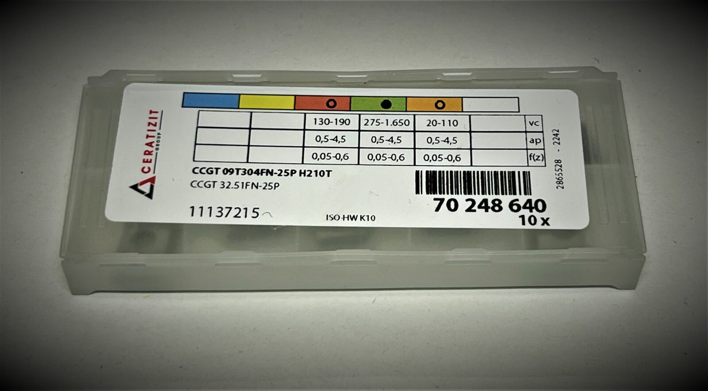 10st Ceratizit Wendeplatten CCGT 09T304FN-25P H210T  Wendeschneidplatten