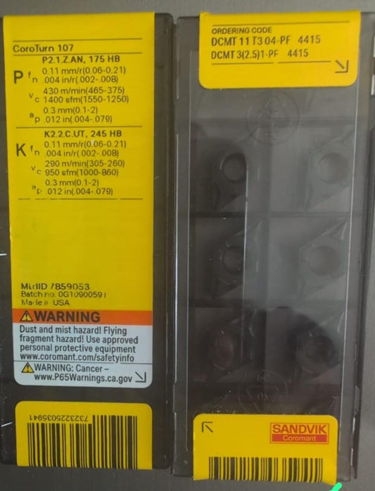 DCMT11T304-PF 4415 DCMT  3(2,5)1 PF 4415  Sandvik 10 stück